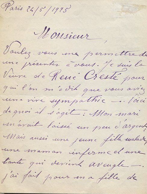 Jeanne-René Cresté 1925 Letter