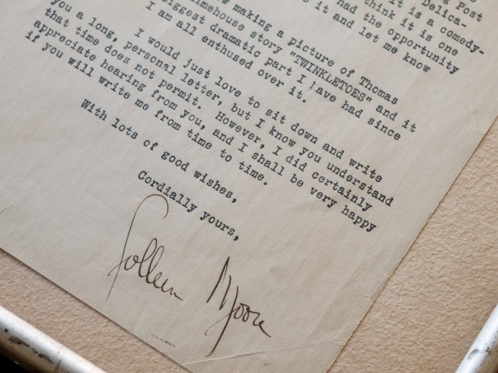 Colleen Moore Signed Letter